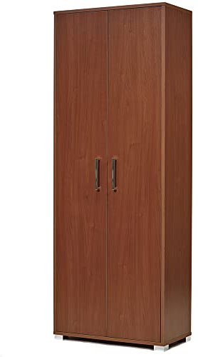 Liberoshopping Scarpiera armadio grande a 2 ante in legno con ripiani interni piedini e maniglie (Noce)