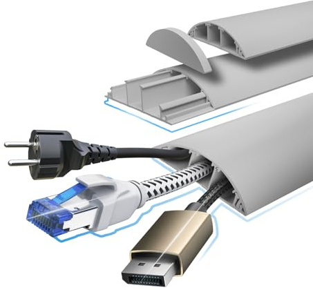 HEXIM Kabelkanal 68x18mm halbrunde PVC Kunststoff Kabelabdeckung für TV, Wand & Boden (4 Meter weiß Außenbereich Kabelschacht Installationskanal