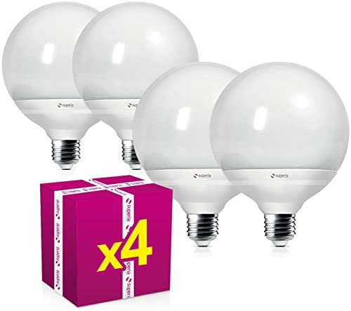 Superia Lampadina LED E27 Globo, 22W (Equivalenti 160W), Luce Fredda 6000K RA80, Luminosa 2178 lumen, Attacco edison, Risparmio Energetico, Nessuno Sfarfallio, GL25F Pacco da 4