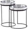möbelando Beistelltisch 2er Set Silber/Schwarz Metall Hammerschlag Satztisch Rund | Couchtisch abnehmbares Tablett | Tabletttisch Sofa 2 teilig Modern | Runder Sofatisch