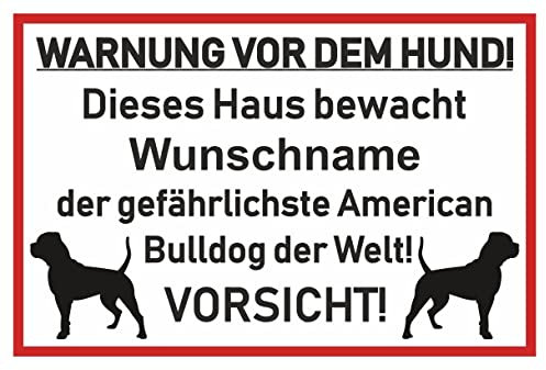 Samunshi® Aufkleber American Bulldog Warnung - Schild Sticker Hinweisschild Warnschild Vorsicht Hund 50 x 33cm American Bulldog Warnung schwarz