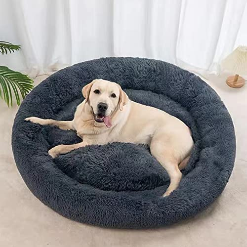 Nisrada Hundebett für kleine, mittelgroße und große Hunde, 80cm, waschbar, rund, gemütlich, weich, Haustierbett für Welpen und Kätzchen, mit Rutschfester Unterseite