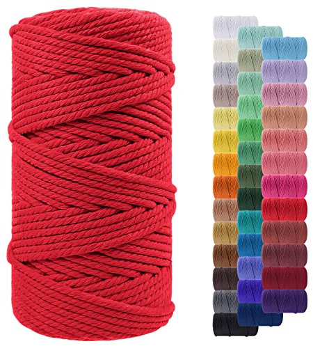 LEREATI Corde Macramé 5mm x 100m, Fil Macramé Corde Coton Naturelle, Grosse Ficelle Cordelette 5mm Cordon Macramé pour Macrame Mural, Porte Plante, Bricolage, Décoration Boho (Rouge)