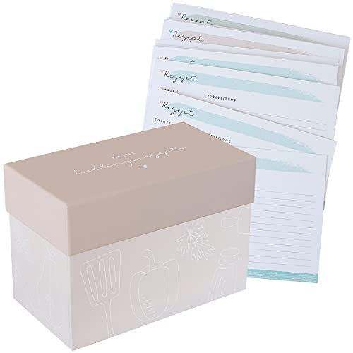 Odernichtoderdoch® Rezeptebox mit Karten Lieblingsrezepte - Box mit 52 Rezeptkarten und 6 Registern - 22,2 cm x 12 cm x 15,5 cm