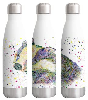 Badger Watercolour Farm Animals Rainbow Art Bottle Double Wall Insulated Stainless Steel Sport Drinks 500ml White Gift Ideal for School Work Office Oudoor Sports Keeps Hot and Cold Drinks