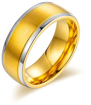 Skcess Herren Ring Gold, Ringe Männer Edelstahl 8Mm Einfach Ringe Herren Geschenke für Männer Größe 62 (19.7)
