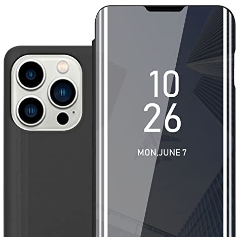 Cadorabo Hülle kompatibel mit Apple iPhone 14 PRO Schutzhülle TPU Silikon Case 360 View Spiegel, Slim Kratzfest Weiche Gummi mit Rundumschutz Cover Hülle für iPhone 14 PRO in Schwarz