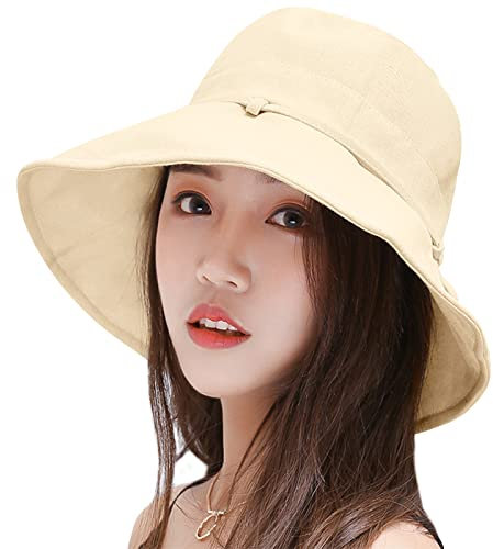 Yuccer Sombreros de Sol Mujer Plegable Algodón Sombrero Playa Verano Protección UV Gorro de Pescador de ala Ancha Sun Hat Women for Jardinería Trekking Viaje