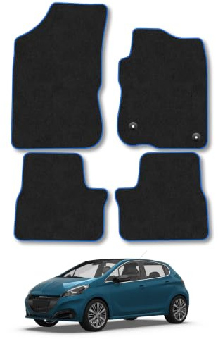Peugeot 208 (2012-2019) Carpet Car Mats | Blue Edge Trim Tailored Fit Floor Mats Full Coverage Protection Accessories Easy Clean Anti Slip Made in the UK