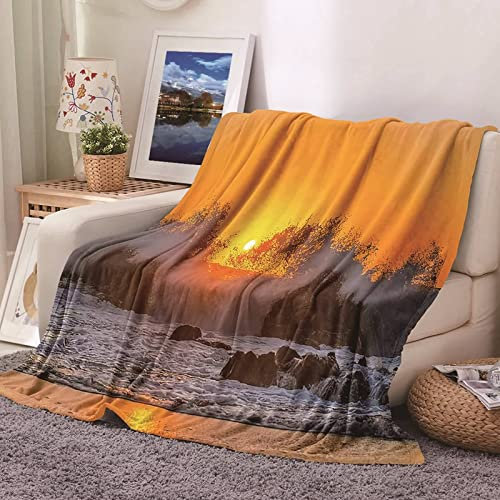 Kuscheldecke Opa, Fleecedecke 130x150 Flanell Weiß-Orange Meereswellenriff Flanelldecke Blanket Weich Warm Wohndecke Sofa Bett Geschenk
