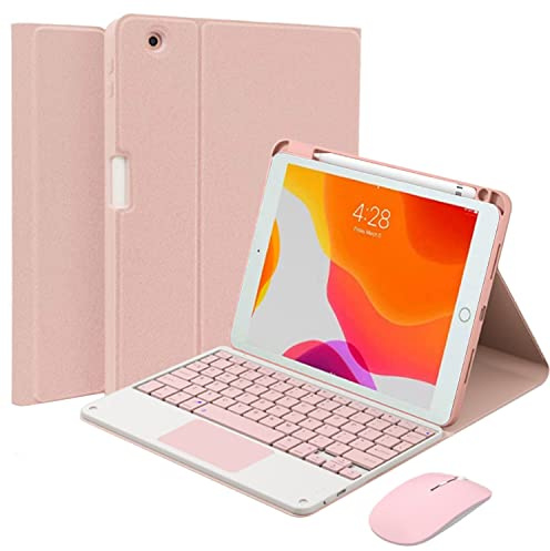 QYiiD Custodia con tastiera touchpad per iPad Pro 12,9 2017/2015 (vecchio modello, 2a e 1a generazione), tastiera mouse wireless staccabile magnetica, Smart Folio con portamatite, rosa