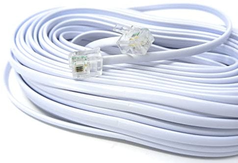 DRUT 20m RJ11 to RJ11 Telephone Landline Cable ADSL 6P4C Flat Lead High Speed BT Internet Broadband Male to Male Router Modem Phone Extension Wire 65ft White