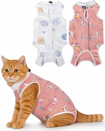 ANWA 2 Pack Cat Recovery Suit - Breathable Cat Onesie for Cats After Surgery Female, Kitten Surgery Recovery Suit Female Abdominal Wounds