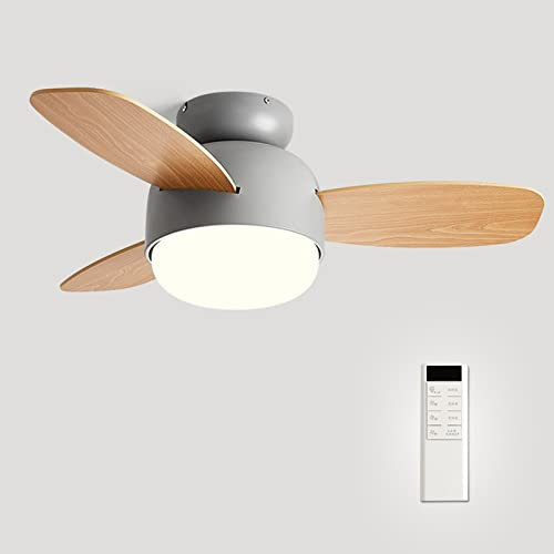 Reversible Ceiling Fans with Lights,Fan Ceiling Light,Small Electric Fan Lamp for Small Spaces Bedroom Home Office Dormitory (Color : Gray_Wooden Fan Leaves)