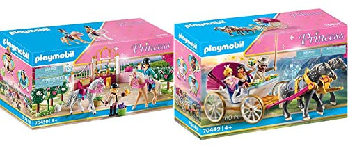 PLAYMOBIL Princess 70450 Reitunterricht im Pferdestall, Ab 4 Jahren & Princess 70449 Romantische Pferdekutsche, Ab 4 Jahren