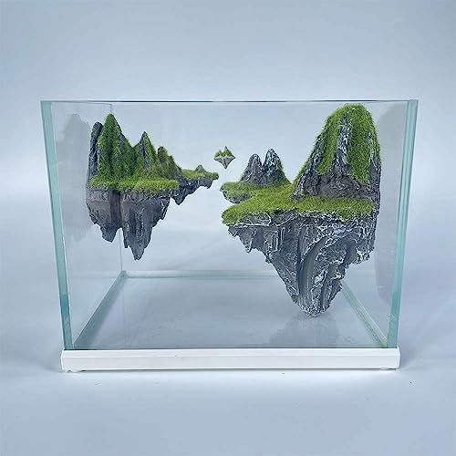 Tigerlily Enterprises Nano-Aquarium, 6 l (22 x 17 x 16 cm), ultraweißes Glas-Desktop-Aquarium mit Korallen- und Felslandschaft und Wasserreinigungsperlen, für Zuhause und Büro