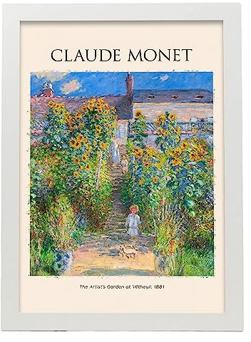 Poster Künstlergarten in VetheuilDekorative Bilder für Ihr Wohnzimmer, Schlafzimmer, Zuhause. Wandkunst-Drucke. Ästhethetische Wandabdrücke, die von Claude Monet A3 mit weißen Rahmen inspiriert sind