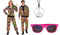 80er Jahre Hippie Trainingsanzug Gr. S-XXL – mit pinker Brille und Peace Kette (M - 170-175cm)