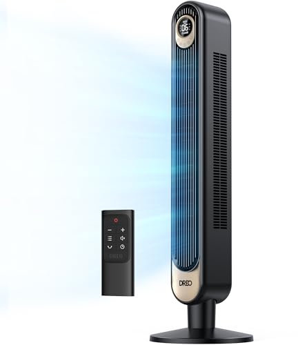 Dreo - Ventilador de torre de 42 pulgadas, silencioso y oscilante sin aspas con control remoto, 6 velocidades, 4 modos, visualización LED, temporizador de 12 horas, ventilador de pie BlackGold,