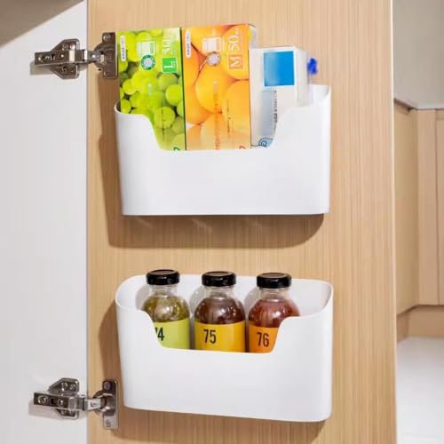 LANSKYLAN 2 PCS Caja de Almacenamiento de Puerta de Cocina Caja de Almacenamiento Montada en Pared Organizadores de Cesta de Gabinete de Cocina Etraíble para Baño, Cocina, Armario (23x10.6x6.7cm)