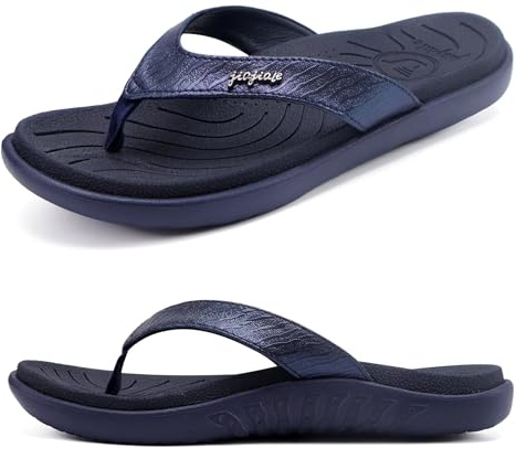 jiajiale Tongs Femme Mode Orthopédique Cuir Confortable Soutien Voûte Plantaire Tongue Legere Yoga Mat été Plage Piscine Flip Flop Douche Antidérapante Caoutchouc Semell