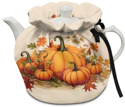 NETILGEN Tea Pot Cover Tea Pots Cozy Insulated Tea Cozies Home Kitchen Decoration Teapot Dust Cover Warming Tea Kettle Quilt Gifts for Women, Autumn Pumpkin Maple Leaf