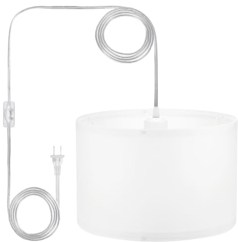 PATIKIL Plug in Pendant Light, 15Ft Rope Cord Hanging Lamp Fixture with ON/Off Switch, Fabric Shade E26/E27 Bulb Socket for Bedroom Kitchen Living Room, White