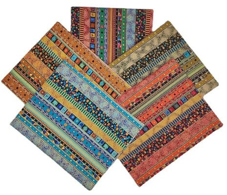 SHTGOI Afrikanischer Stoff Baumwollstoff Bunt Gemustert Patchwork Quadrate Baumwolltuch Stoffpaket zum Nähen Quilten DIY Dekoration Basteln Handwerken mit Bedruckte Tischtuch 5 Blätter