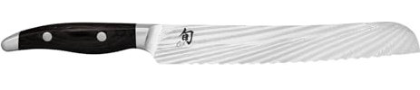 KAI Shun Nagare Black coltello da pane 23 cm lunghezza lama - 72 strati di acciaio damasco VG 2 & VG 10 lama a doppio nucleo - legno Pakka nero - Coltello a lama ondulata forgiato