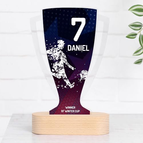 Wanapix | Coppa Trofeo Personalizzabile con Nome | Trofeo Sportivo | Coppa Personalizzata | Plexiglass | Base in Legno Naturale | Stars