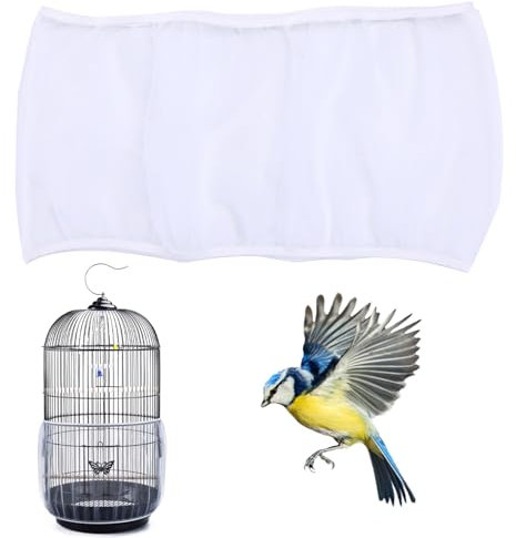 Cubierta Jaula de Pájaros, Falda de Malla para Jaula, Cubierta Ajustable de Jaula de Pájaros, Rejilla Jaula para Loros, Cubierta Universal para Jaula de Pájaros, Mantiene la Ventilación (Blanco)