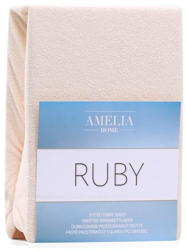 AmeliaHome Spannbettlaken 200x220-220x240 cm Frottee Baumwolle Spannbetttuch, Hellbeige