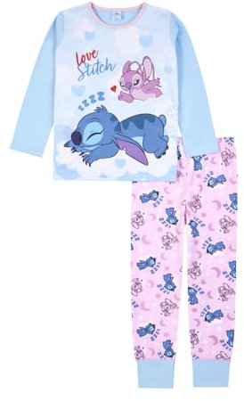 Disney Pijama de Lilo & Stitch | Pijamas Stitch Girls | Stitch Gifts for Girls | Conjunto de pijama de algodón Stitch & Angel | Ropa de dormir para niñas, mercancía oficial de Stitch, azul, 14-15