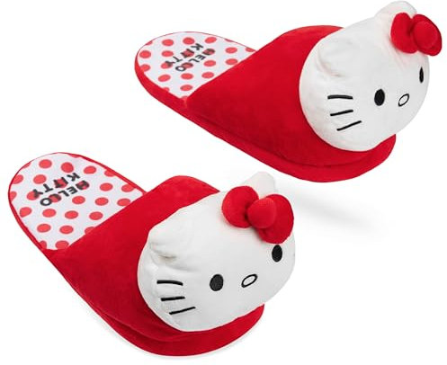 Hello Kitty Womens 3D Slippers, Cosy Indoor House Shoes Non Slip Loungewear - Gifts for Her (Red, 1.5/2.5 UK)