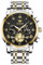 OLEVS Bicolor Uhr Herren Edelstahl Schwarz Großes Zifferblatt Herrenuhren Silber Gold Metallarmband Quarz Analog Armbanduhr Herren Mondphase Leuchtend Modern Wasserdicht Herrenarmbanduhr Chronograph