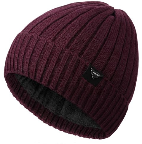 Wmcaps Wintermütze Herren, Beanie Herren mit verdicktem Fleece Futter, Unisex Klassische Mütze mit Bündchen Elastische und weiche Wollmütze Herzerwärmendes Geschenke für Männer Frauen, Burgunderrot