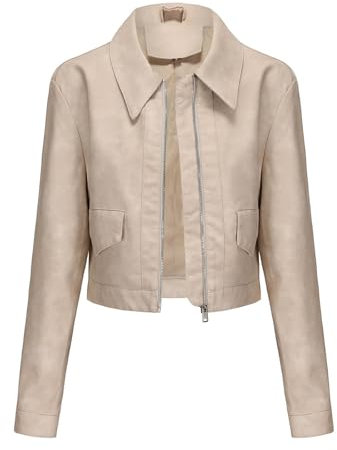 WOXIHUAN Giacca Corta Donna Ecopelle Giacca in Pelle Donna Nera Trapuntata Giubbino Biker Giubbotto Moto Vera Pelle Giacca Donna Chiodo Pelle Donna Marrone Giubbino Pelle Donna Beige M