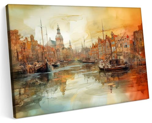 Printonia Leinwandbild m Bild auf Leinwand 120x80 Amsterdam Niederlande Stadt Abstraktion wie Dali Gaudi