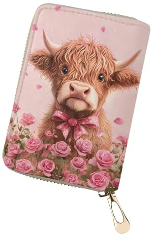 chaqlin Étui de protection pour cartes de crédit pour femme avec imprimé floral animal, Vache Highland Valentines, Porte-cartes