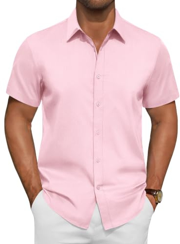 siliteelon Short Sleeve Shirts Men Stretch Dress Formal Stain Shield Shirt | Cotton Soft, Non Iron, Smart Casual, Lightweight Comfy, Business Work, for Wedding Party Summer, Regular Fit, for Adult