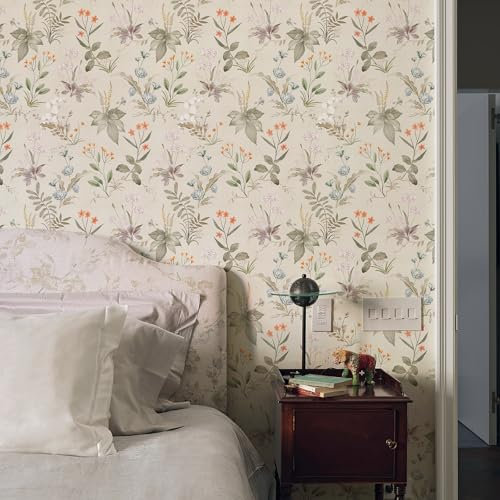 Murgall Selbstklebende Tapete Vintage Blumen Tapete Bauernhaus Botanisch Klebefolie Selbstklebendes Ablösbares Möbelfolie für Schränke Arbeitsplatte Wand 44x600CM