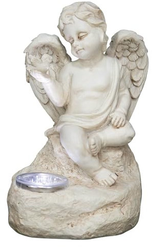 GardenKraft 11109 Amor Solarleuchte / Engel Grabschmuck / langlebiges wetterbeständiges Material / effiziente LED-Beleuchtung / weiße Farbe