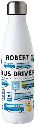 Purely Home Personalised Bus Driver Water Bottle - Stainless Steel Double Walled 500ml Metal Hot/Cold Drinks Bottle Outdoor Novelty Gifts