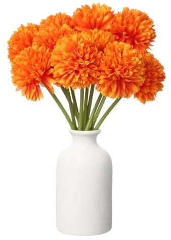 sourcing map Ramo de flores artificiales de crisantemo de seda, para decoración del hogar, jardín, boda, fiesta, 10 unidades, color naranja