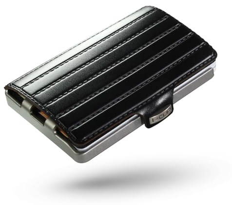 I-CLIP Original Slim Wallet - Leder Geldbörse mit Geldklammer - Mini Wallet für Karten und Geldscheine- Schwarzes Saddleleder mit silbernem Rahmen