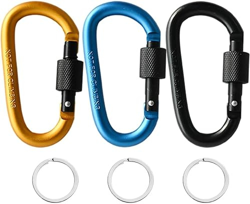 Ram 3 Pack Locking Carabiner, Aluminium Alloy D Ring Hook, Key Chain Padlock for Hiking, Camping, Travelling, Fishing, Backpack