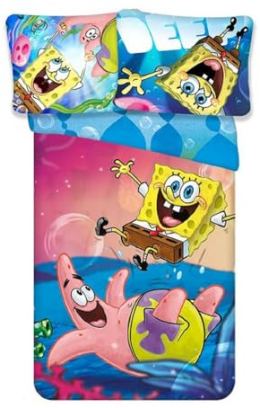 KK SHOPPING Versandhandel Klaus Kolodzie Bettwäsche Spongebob Schwammkopf, Kopfkissenbezug ca. 80 x 80 cm, Bettbezug ca. 135 x 200 cm, Mit Reißverschluss und Wendemotiv, 100% Baumwolle/Renforcé