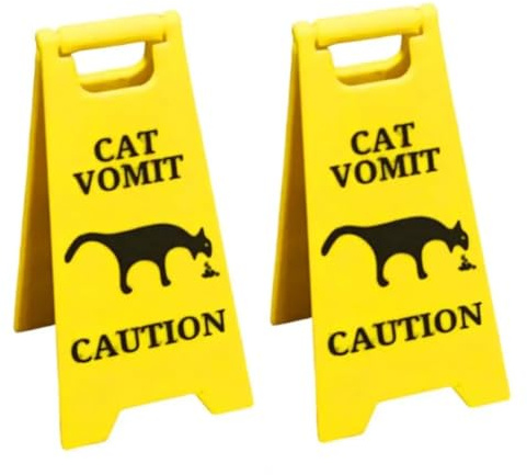 Bosiyrggrl Fashion Funny Cat Vomit Sign Bright Yellow Gift Warning Sign Cat Vomit Sign for Cat Lover