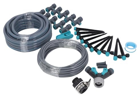 Fabater di Irrigazione a Goccia Precisa 32,8 Piedi 8 Fori Sprinkler Regolabile per Prato da Serra da Giardino con Applicazioni Versatili Kit PVC ABS [tubo da 10 m] [ugelli regolabili]