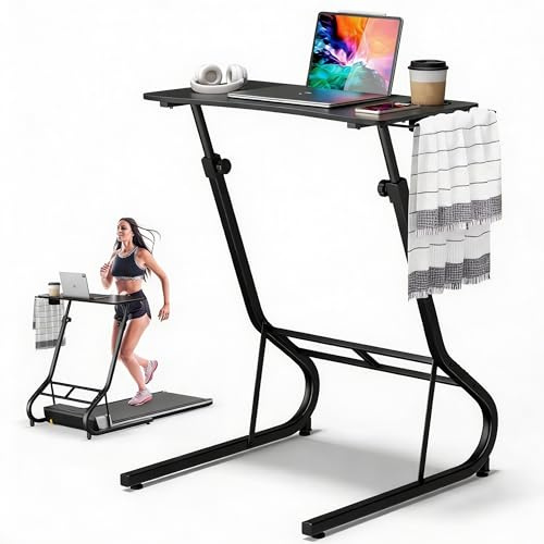 GRLEAF Adjustable Height Standing Desk for Walking Pad Treadmill, Desk for Laptop with Cup Holder, Desks for Bike/Cycling, Used for Bedrooms and Offices (Black)